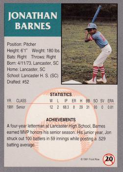1991 Front Row Draft Picks - Gold #20 Jon Barnes Back