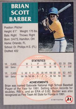 1991 Front Row Draft Picks - Gold #21 Brian Barber Back