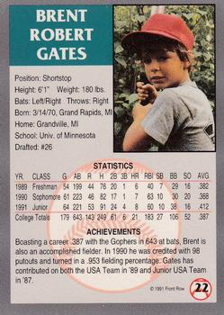 1991 Front Row Draft Picks - Gold #22 Brent Gates Back