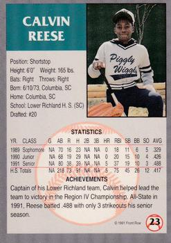 1991 Front Row Draft Picks - Gold #23 Calvin Reese Back