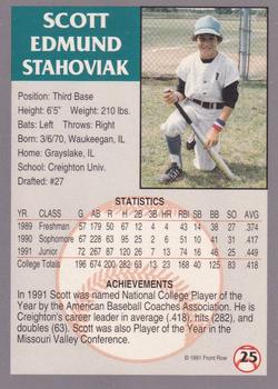 1991 Front Row Draft Picks - Gold #25 Scott Stahoviak Back