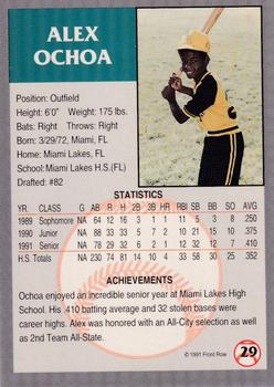 1991 Front Row Draft Picks - Gold #29 Alex Ochoa Back
