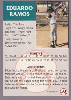 1991 Front Row Draft Picks - Gold #33 Eddie Ramos Back