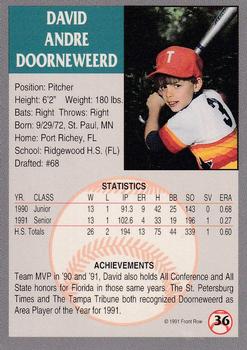 1991 Front Row Draft Picks - Gold #36 Dave Doorneweerd Back