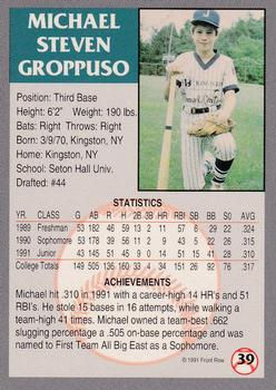 1991 Front Row Draft Picks - Gold #39 Mike Groppuso Back