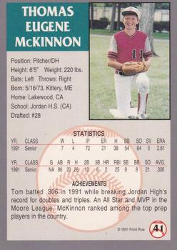 1991 Front Row Draft Picks - Gold #41 Tom McKinnon Back