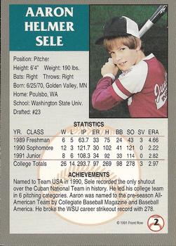 1991 Front Row Draft Picks - Silver #2 Aaron Sele Back