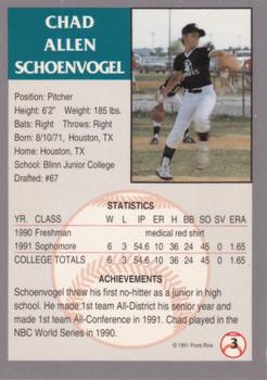 1991 Front Row Draft Picks - Silver #3 Chad Schoenvogel Back