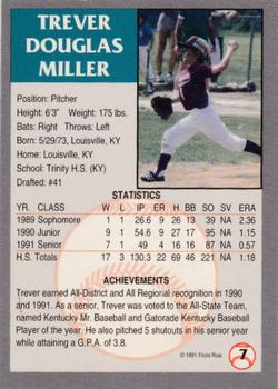 1991 Front Row Draft Picks - Silver #7 Trever Miller Back