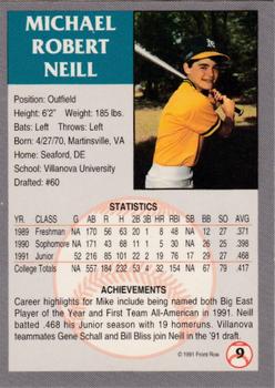 1991 Front Row Draft Picks - Silver #9 Mike Neill Back