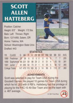 1991 Front Row Draft Picks - Silver #15 Scott Hatteberg Back
