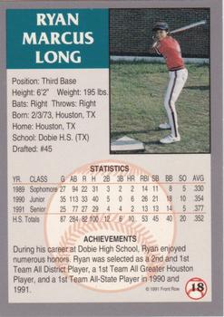 1991 Front Row Draft Picks - Silver #18 Ryan Long Back