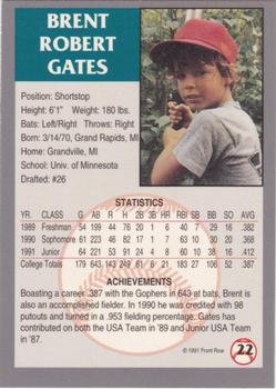 1991 Front Row Draft Picks - Silver #22 Brent Gates Back