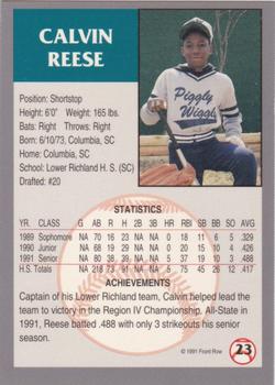 1991 Front Row Draft Picks - Silver #23 Calvin Reese Back