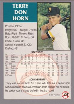 1991 Front Row Draft Picks - Silver #24 Terry Horn Back