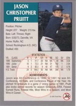 1991 Front Row Draft Picks - Silver #26 Jason Pruitt Back