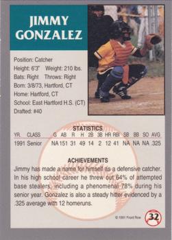 1991 Front Row Draft Picks - Silver #32 Jimmy Gonzalez Back