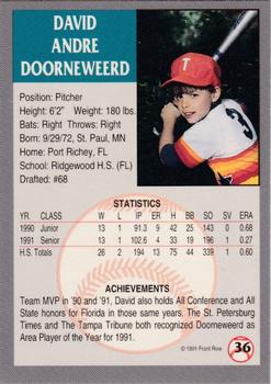 1991 Front Row Draft Picks - Silver #36 Dave Doorneweerd Back