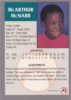 1991 Front Row Draft Picks - Silver #42 Buck McNabb Back