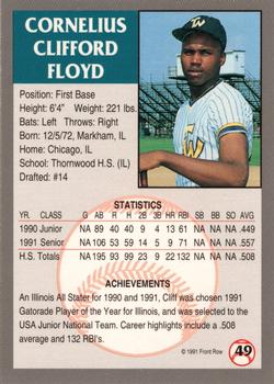1991 Front Row Draft Picks - Silver #49 Cliff Floyd Back