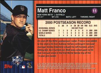 2000 Topps Subway Series #11 Matt Franco Back