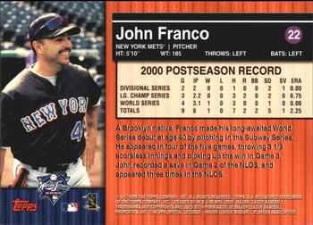 2000 Topps Subway Series #22 John Franco Back