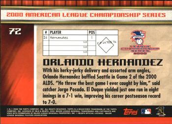 2000 Topps Subway Series #72 Orlando Hernandez Back