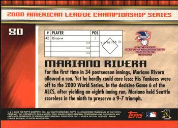 2000 Topps Subway Series #80 Mariano Rivera Back