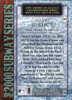2000 Topps Subway Series #99 David Justice Back