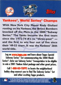 2000 Topps Subway Series #NNO New York Yankees Promo Back