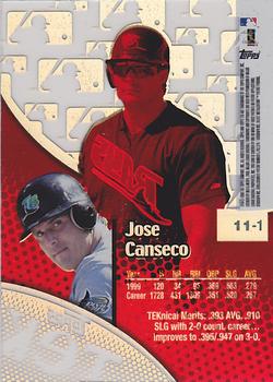 2000 Topps Tek #11-1 Jose Canseco Back