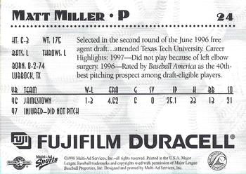 1998 Multi-Ad West Michigan Whitecaps #NNO Matt Miller Back