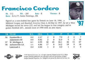 1999 Multi-Ad West Michigan Whitecaps 5th Anniversary #NNO Francisco Cordero Back