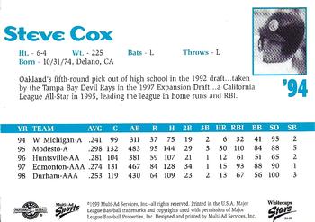 1999 Multi-Ad West Michigan Whitecaps 5th Anniversary #NNO Steve Cox Back