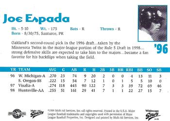 1999 Multi-Ad West Michigan Whitecaps 5th Anniversary #NNO Joe Espada Back