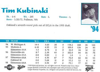 1999 Multi-Ad West Michigan Whitecaps 5th Anniversary #NNO Tim Kubinski Back