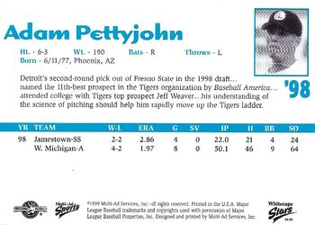 1999 Multi-Ad West Michigan Whitecaps 5th Anniversary #NNO Adam Pettyjohn Back