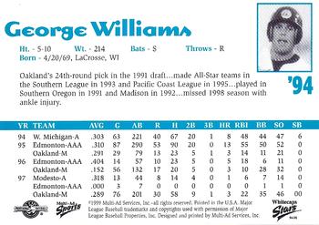 1999 Multi-Ad West Michigan Whitecaps 5th Anniversary #NNO George Williams Back