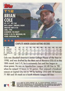 2000 Topps Traded & Rookies #T12 Brian Cole Back