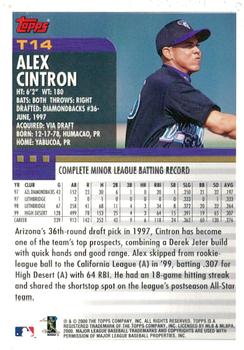 2000 Topps Traded & Rookies #T14 Alex Cintron Back