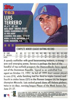 2000 Topps Traded & Rookies #T63 Luis Terrero Back