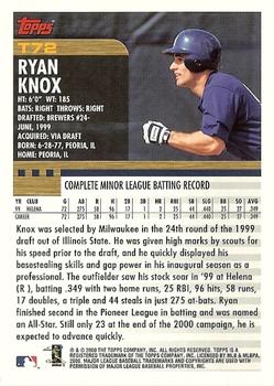 2000 Topps Traded & Rookies #T72 Ryan Knox Back