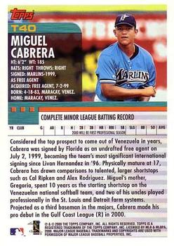 2000 Topps Traded & Rookies #T40 Miguel Cabrera Back