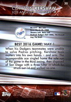 2016 Bowman's Best - Gold Refractor #30 Clayton Kershaw Back