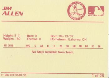 1989 Star Johnson City Cardinals - Platinum #1 Jim Allen Back