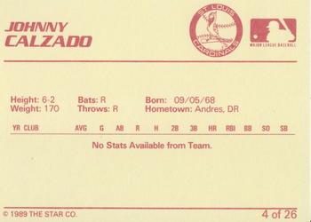 1989 Star Johnson City Cardinals - Platinum #4 Johnny Calzado Back
