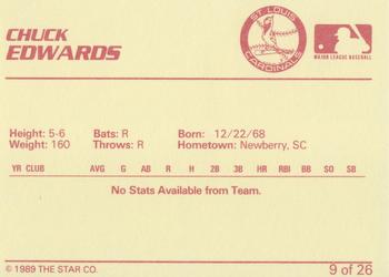 1989 Star Johnson City Cardinals - Platinum #9 Chuck Edwards Back
