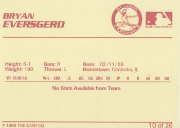 1989 Star Johnson City Cardinals - Platinum #10 Bryan Eversgerd Back