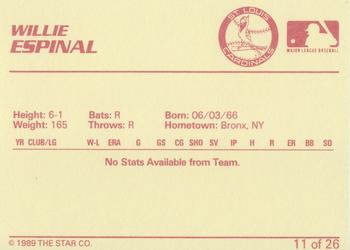 1989 Star Johnson City Cardinals - Platinum #11 Willie Espinal Back