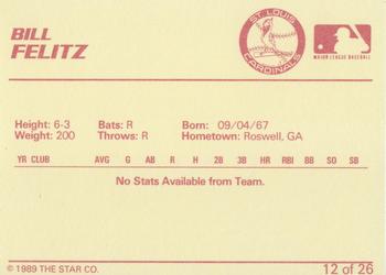 1989 Star Johnson City Cardinals - Platinum #12 Bill Fielitz Back